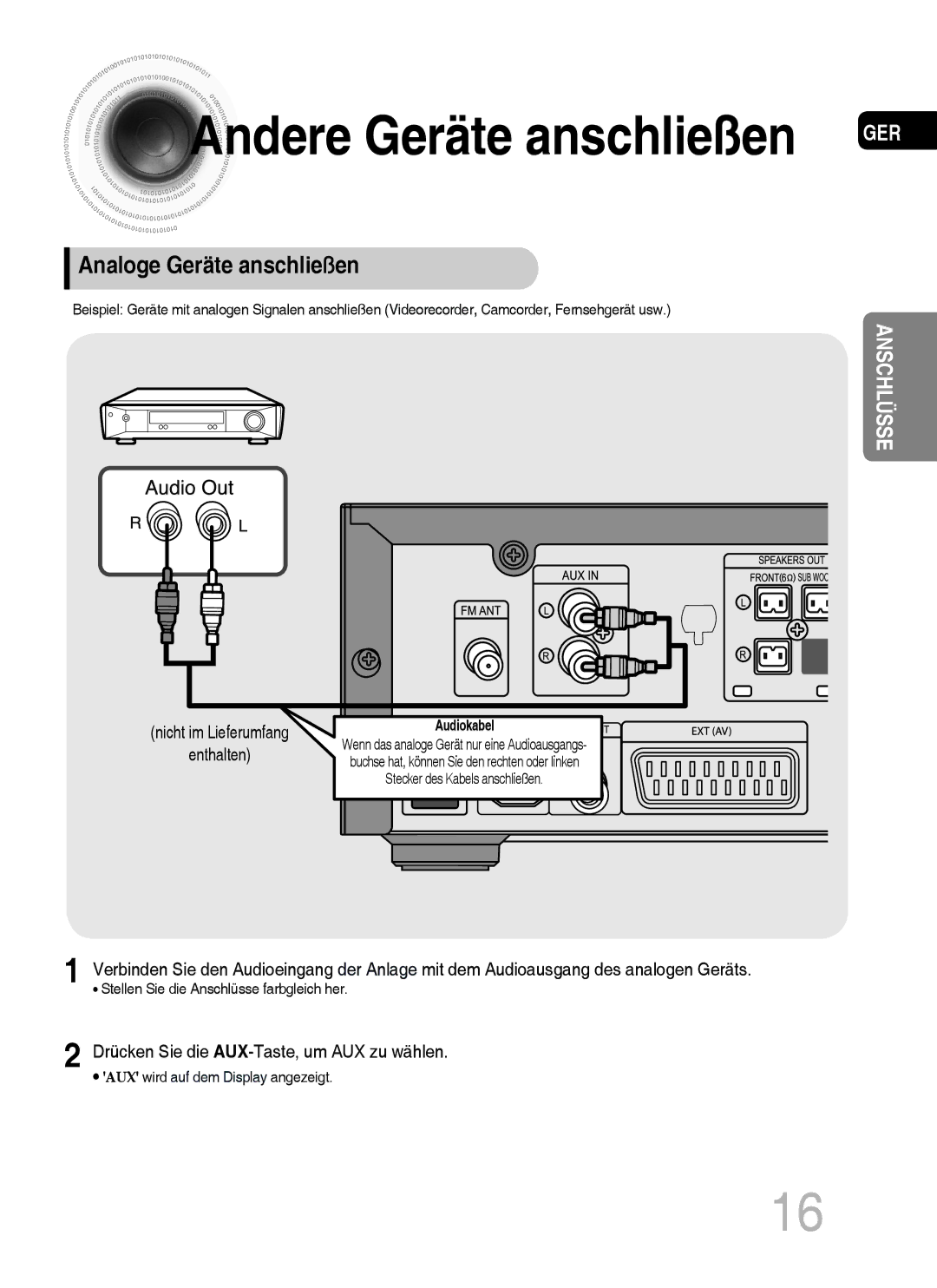 Samsung MM-C430D/EDC, MM-C530D/EDC, MM-C430D/XEN manual Analoge Geräte anschließen, Stellen Sie die Anschlüsse farbgleich her 