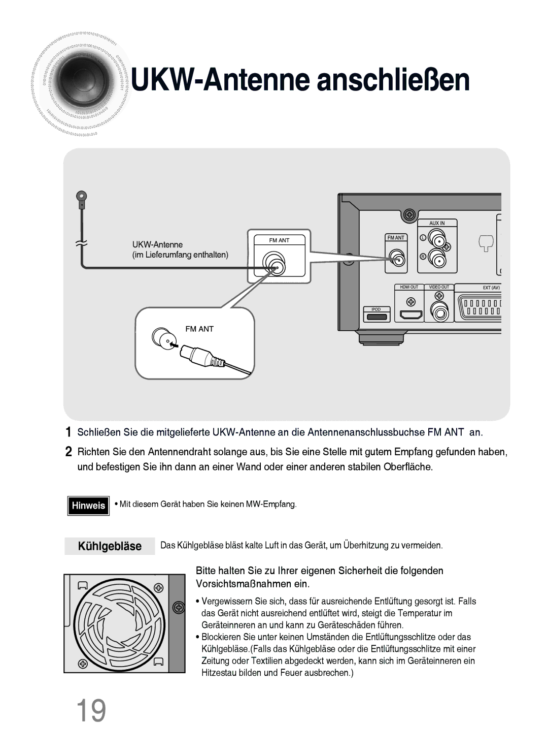 Samsung MM-C430D/XEN, MM-C530D/EDC, MM-C430D/EDC manual UKW-Antenne anschließen, UKW-Antenne Im Lieferumfang enthalten 