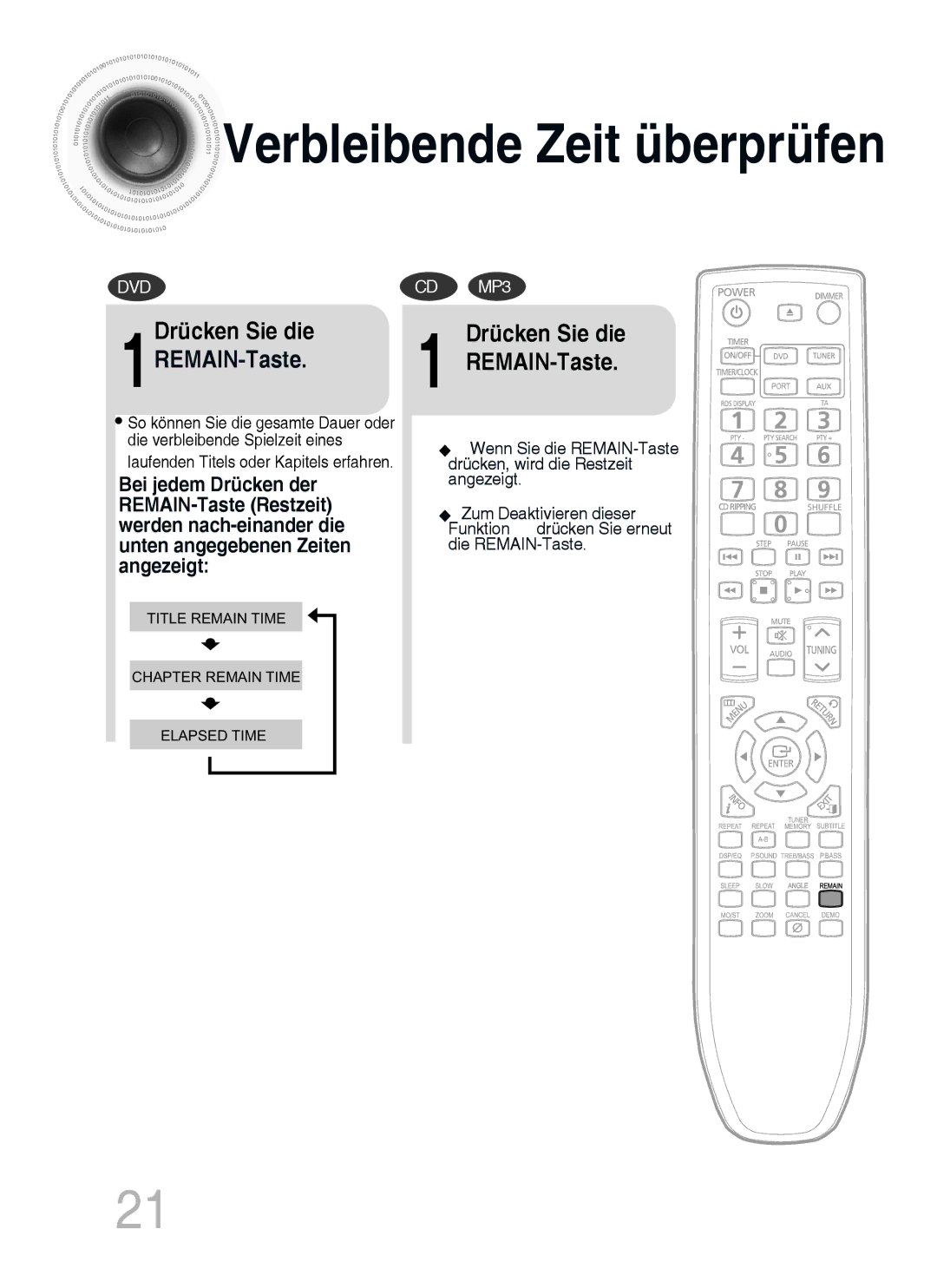 Samsung MM-C530D/XEN, MM-C530D/EDC, MM-C430D/XEN, MM-C430D/EDC manual Verbleibende Zeit überprüfen 