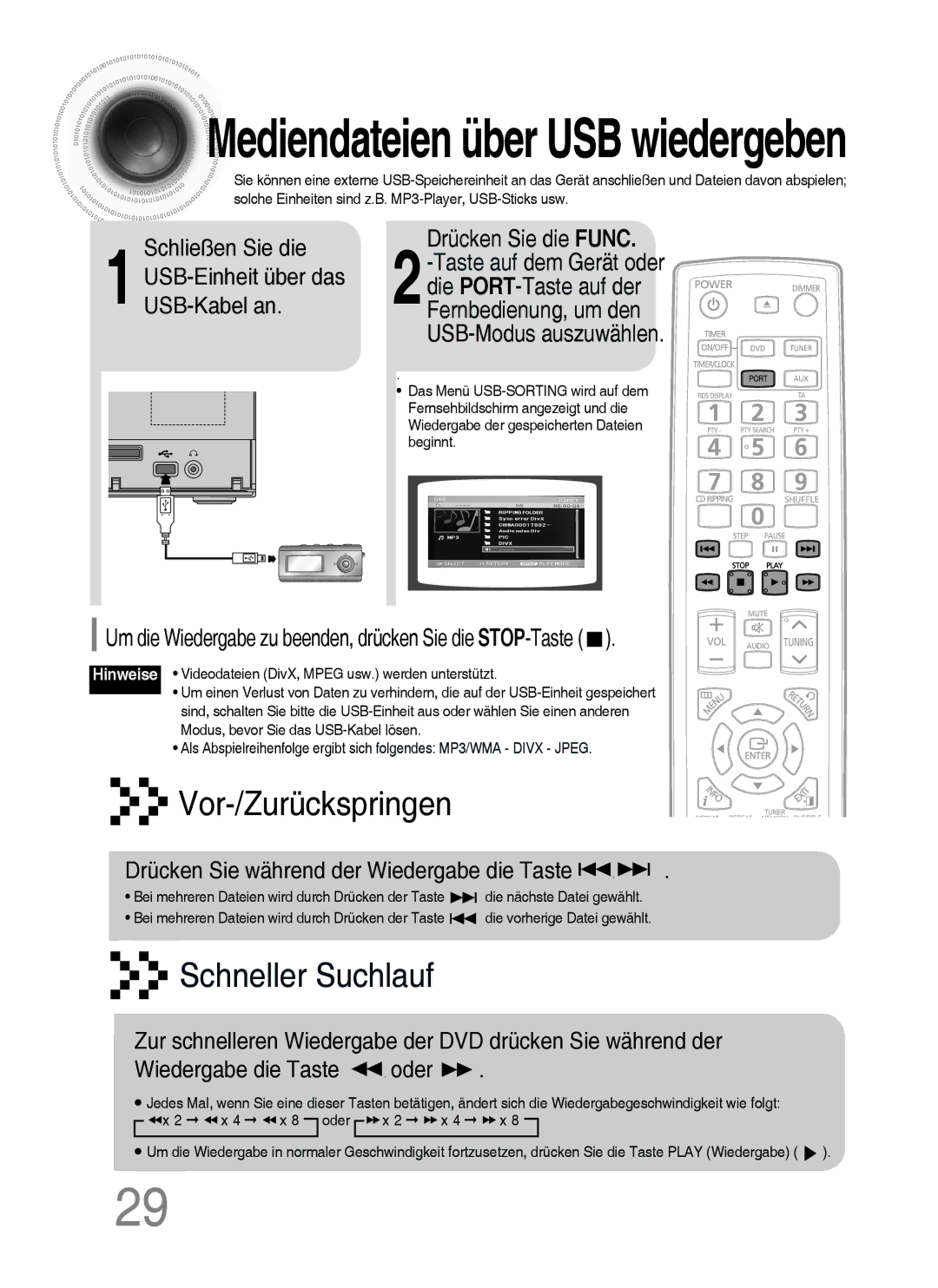 Samsung MM-C530D/XEN, MM-C530D/EDC manual Drücken Sie die Func, Um die Wiedergabe zu beenden, drücken Sie die STOP-Taste 