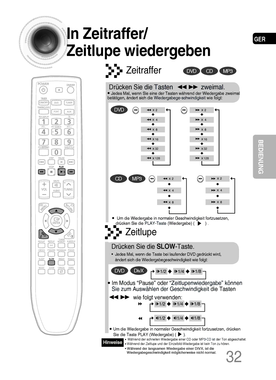 Samsung MM-C430D/EDC, MM-C530D/EDC, MM-C430D/XEN, MM-C530D/XEN Drücken Sie die Tasten zweimal, Drücken Sie die SLOW-Taste 