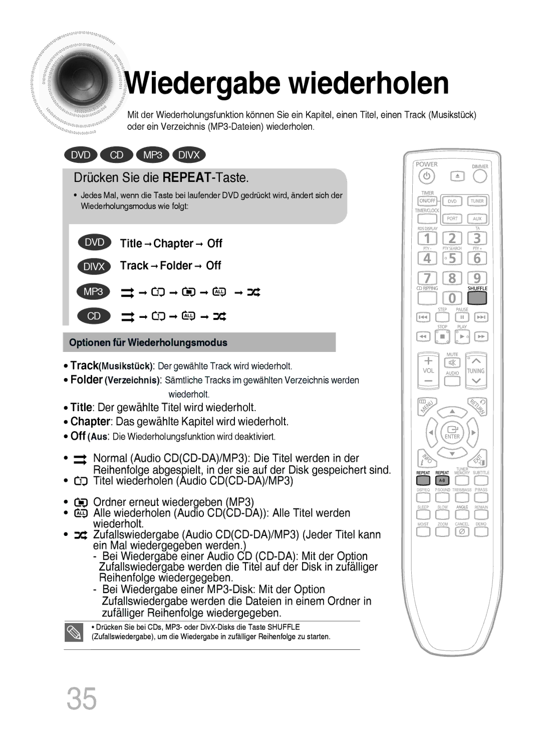 Samsung MM-C430D/XEN, MM-C530D/EDC, MM-C430D/EDC, MM-C530D/XEN manual Wiedergabe wiederholen, Drücken Sie die REPEAT-Taste 