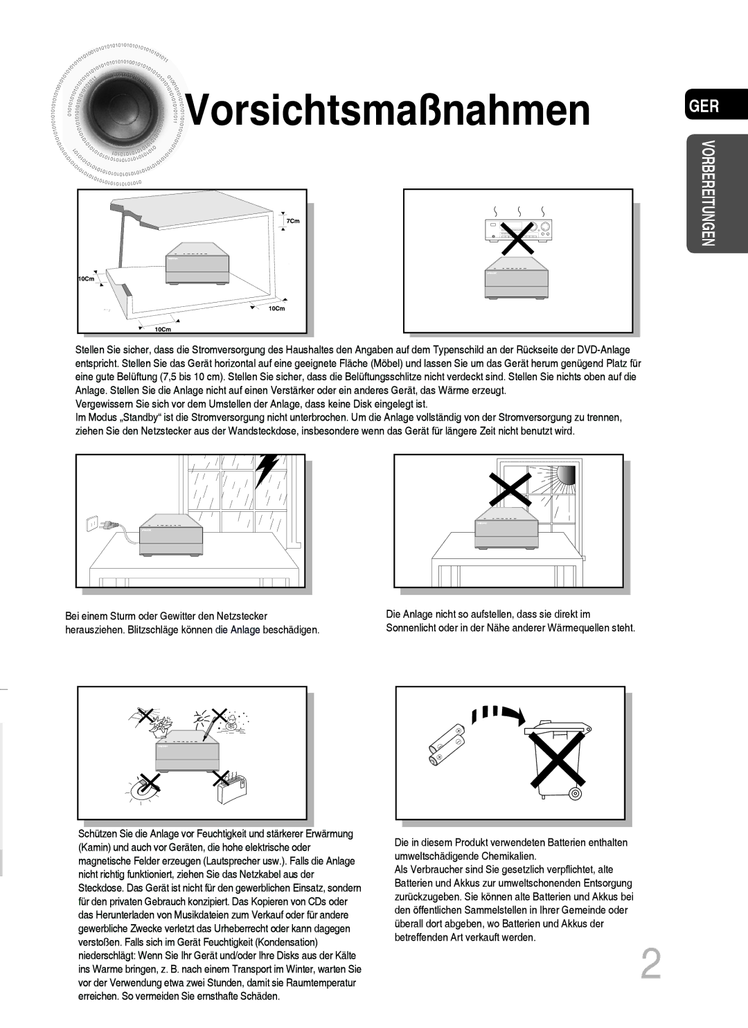 Samsung MM-C530D/EDC, MM-C430D/XEN, MM-C430D/EDC, MM-C530D/XEN manual Vorsichtsmaßnahmen GER, Vorbereitungen 