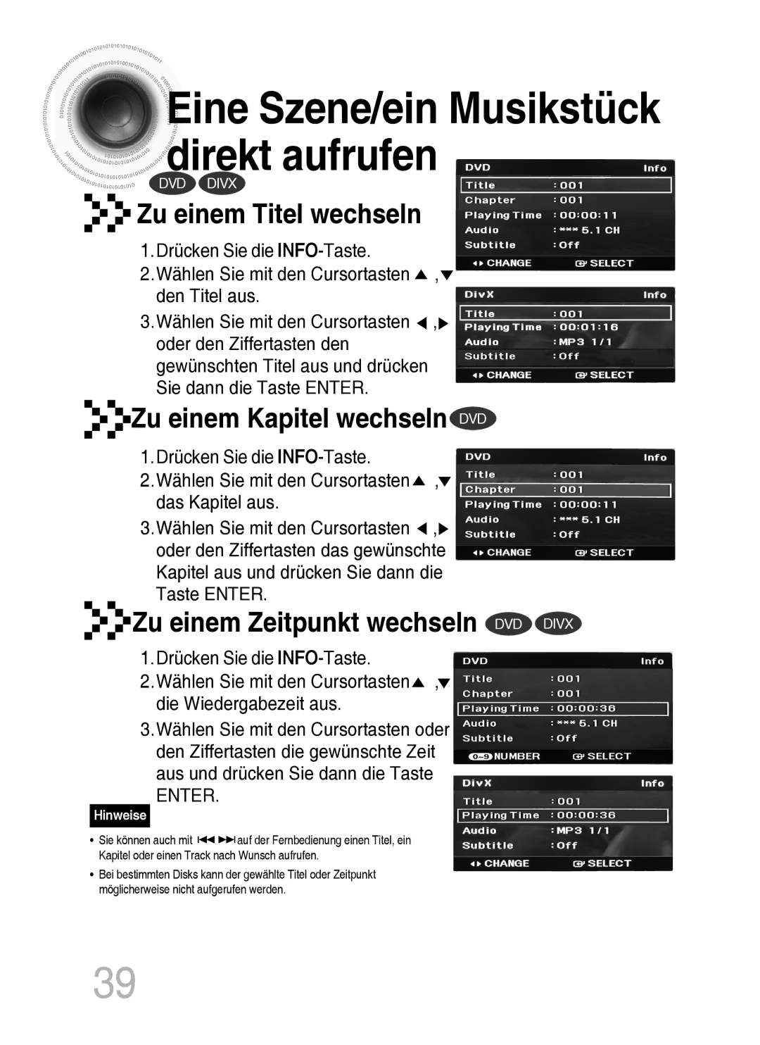 Samsung MM-C430D/XEN, MM-C530D/EDC, MM-C430D/EDC, MM-C530D/XEN manual Eine Szene/ein Musikstück direkt aufrufen 