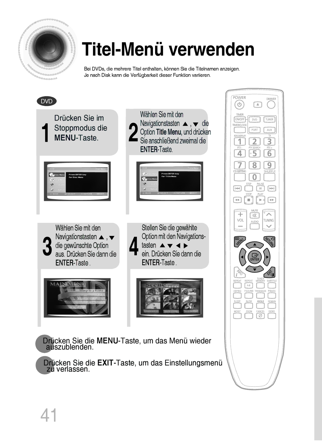 Samsung MM-C530D/XEN, MM-C530D/EDC, MM-C430D/XEN, MM-C430D/EDC manual Titel-Menü verwenden 