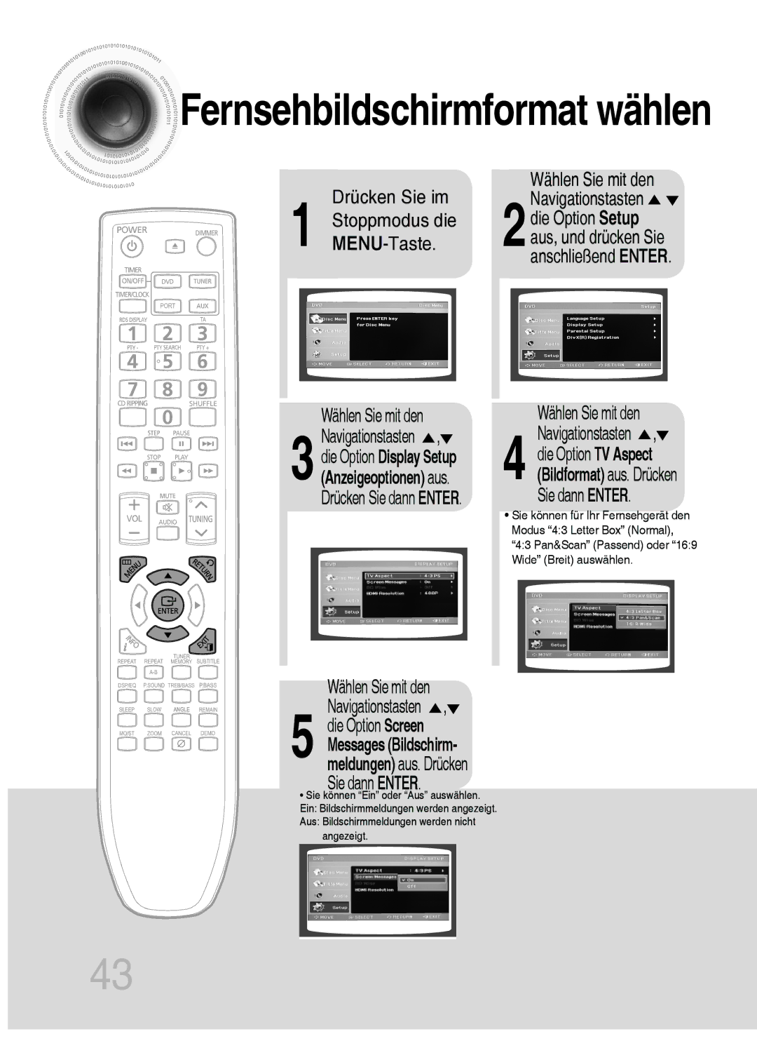 Samsung MM-C430D/XEN, MM-C530D/EDC, MM-C430D/EDC, MM-C530D/XEN Drücken Sie dann Enter Wählen Sie mit den, Die Option Screen 