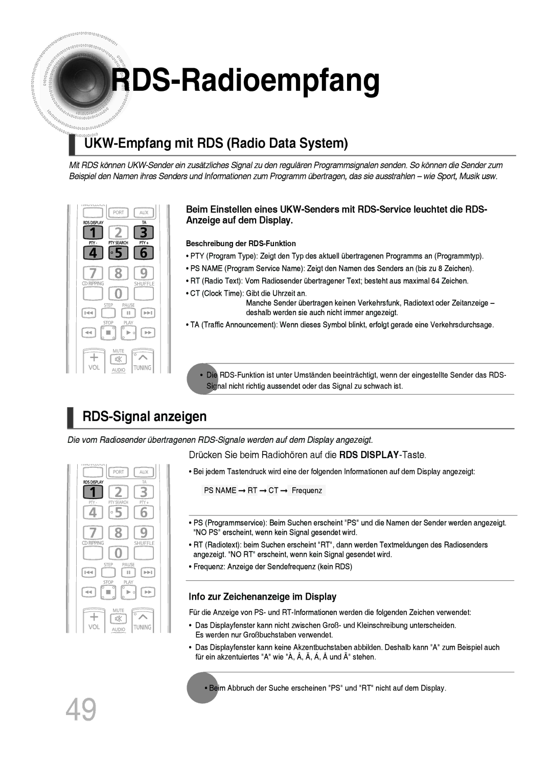 Samsung MM-C530D/XEN, MM-C530D/EDC manual RDS -Radioempfang, UKW-Empfang mit RDS Radio Data System, RDS-Signal anzeigen 