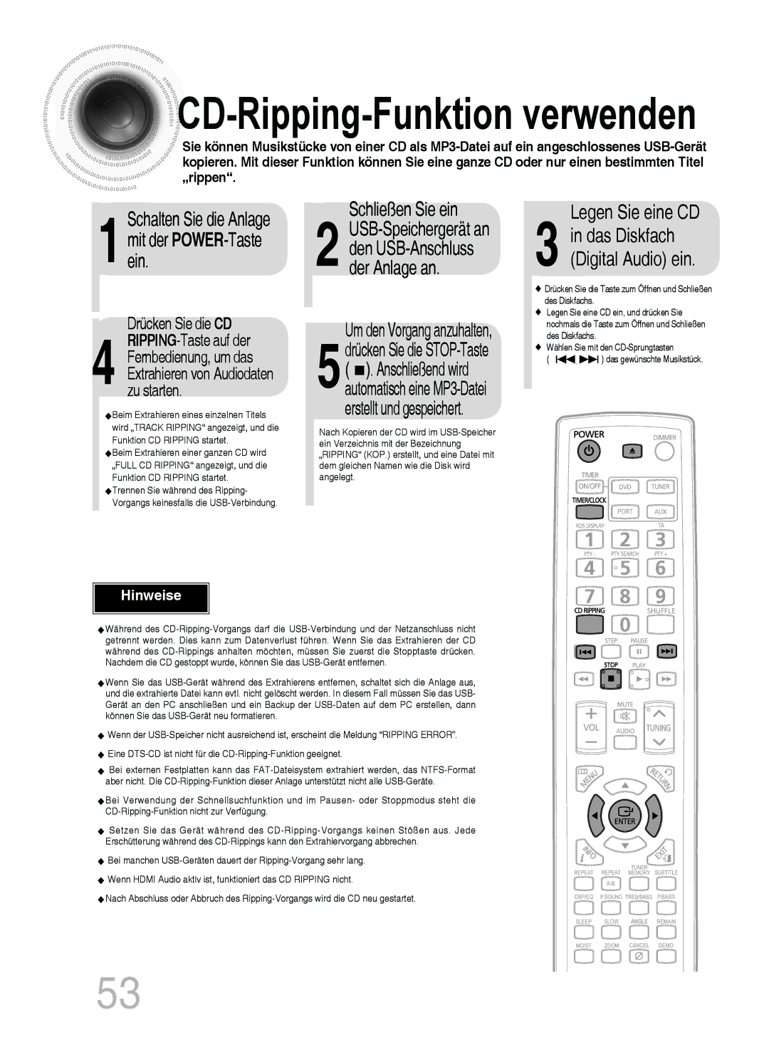 Samsung MM-C530D/XEN, MM-C530D/EDC, MM-C430D/XEN, MM-C430D/EDC manual Schließen Sie ein, Legen Sie eine CD 