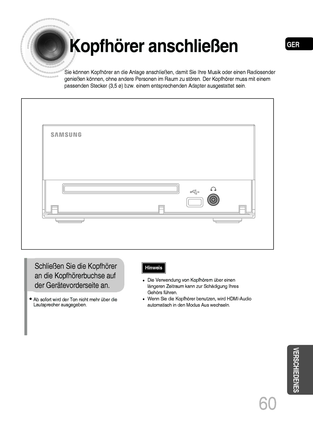 Samsung MM-C430D/EDC, MM-C530D/EDC, MM-C430D/XEN, MM-C530D/XEN manual Kopfhörer anschließen 