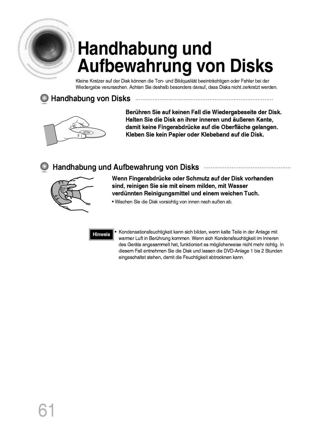 Samsung MM-C530D/XEN, MM-C530D/EDC, MM-C430D/XEN, MM-C430D/EDC Handhabung von Disks, Handhabung und Aufbewahrung von Disks 