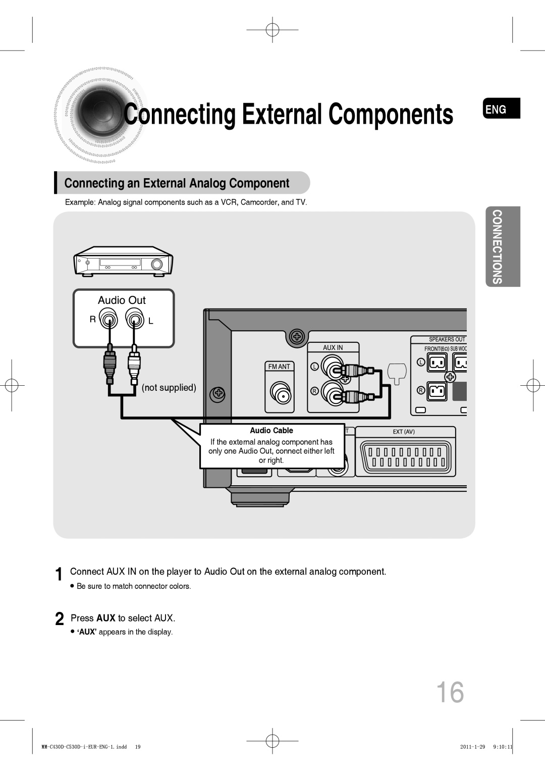 Samsung MM-C430D/XEN, MM-C530D/EDC, MM-C430D/EDC Connecting External Components, Connecting an External Analog Component 