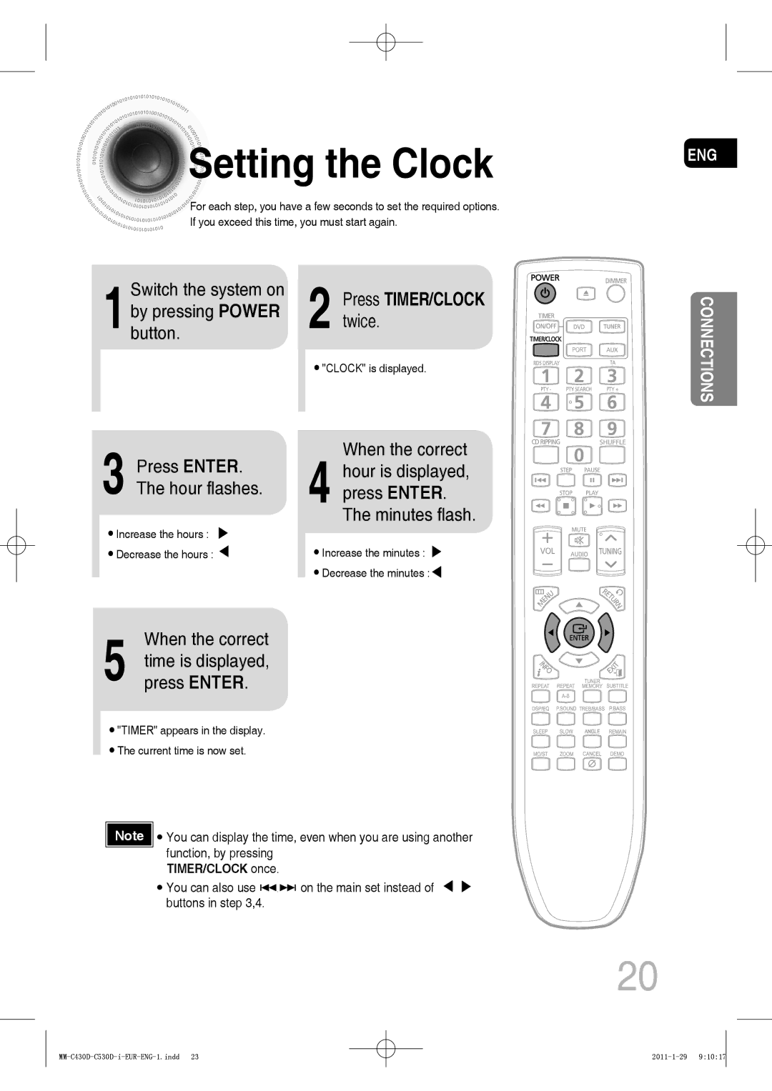 Samsung MM-C530D/AFR, MM-C530D/EDC, MM-C430D/XEN manual Setting the Clock, Twice, 1button, When the correct, Press Enter 