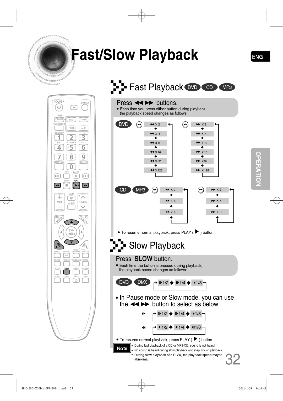 Samsung MM-C530D/EDC, MM-C430D/XEN, MM-C430D/EDC, MM-C550D/EDC manual Fast/Slow Playback, Press buttons, Press Slow button 