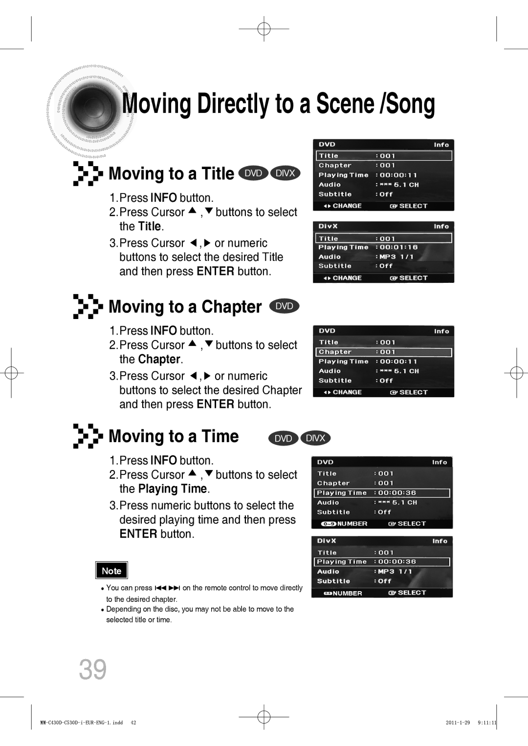 Samsung MM-C430D/MEA, MM-C530D/EDC, MM-C430D/XEN, MM-C430D/EDC, MM-C550D/EDC, MM-C530D/XEN Moving Directly to a Scene /Song 