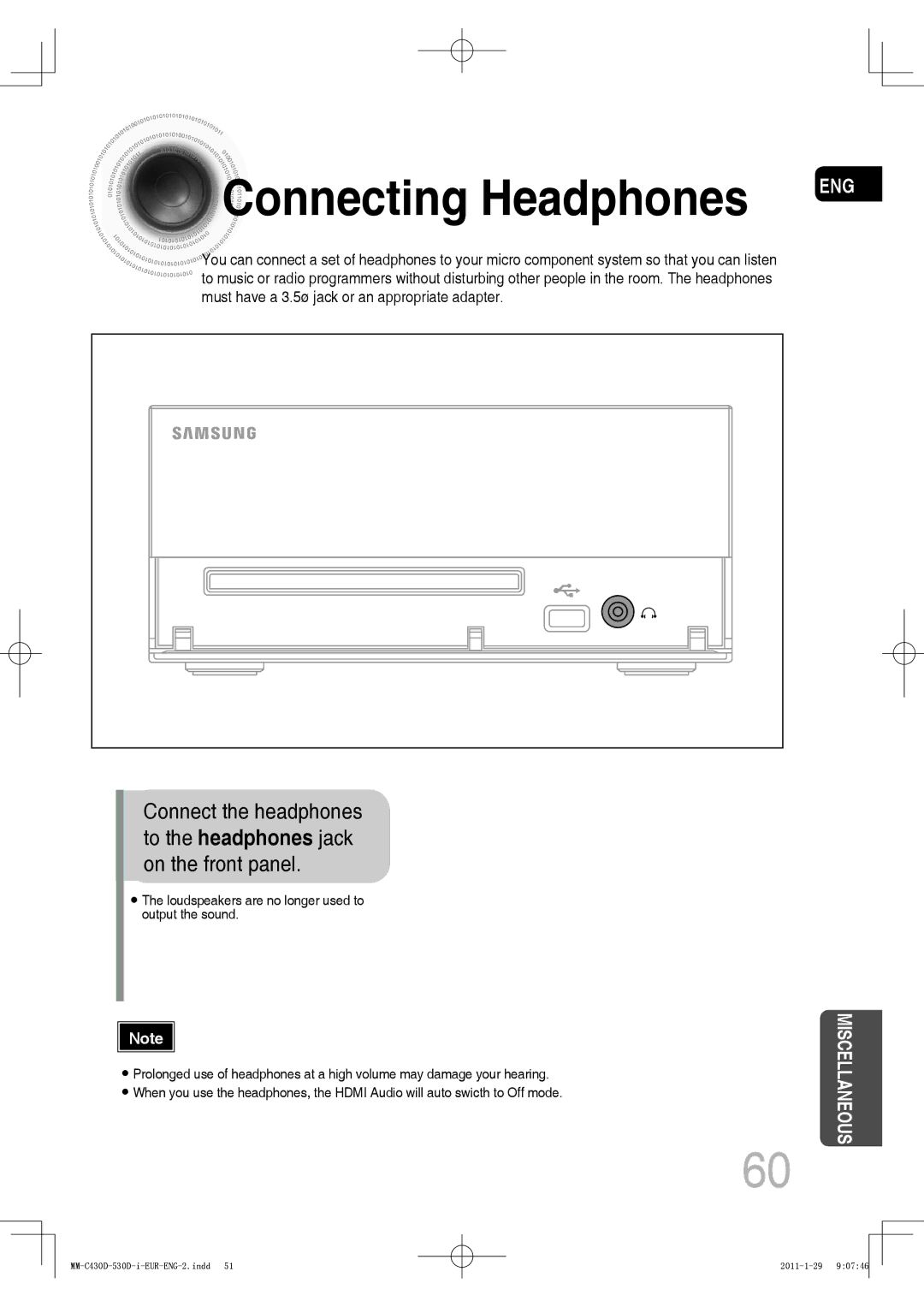 Samsung MM-C430D/UMG, MM-C530D/EDC, MM-C430D/XEN, MM-C430D/EDC, MM-C550D/EDC, MM-C530D/XEN, MM-C530D/AFR Connecting Headphones 