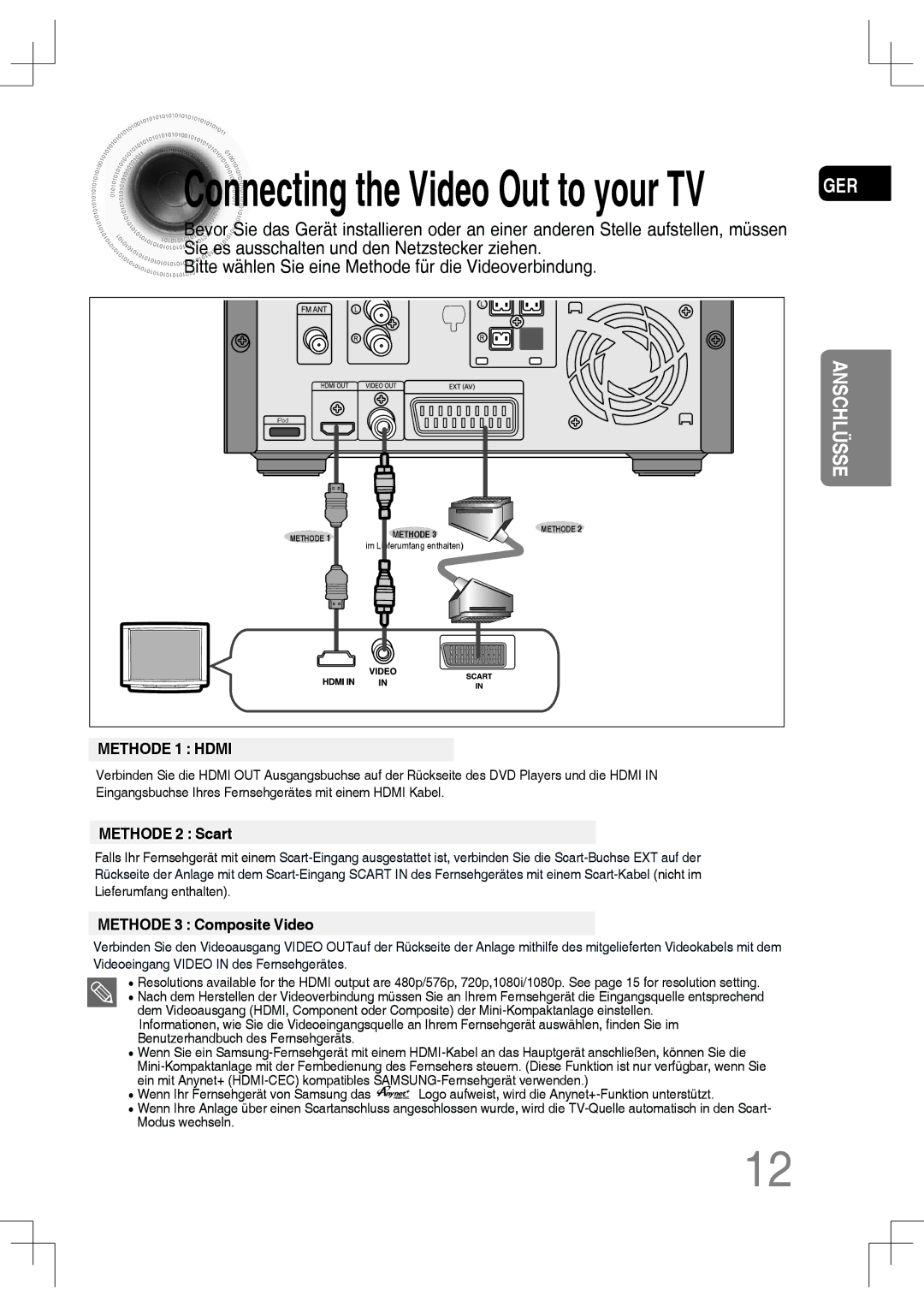 Samsung MM-C530D/XEN, MM-C530D/EDC, MM-C430D/XEN, MM-C430D/EDC, MM-C550D/EDC manual Connecting the Video Out to your TV 