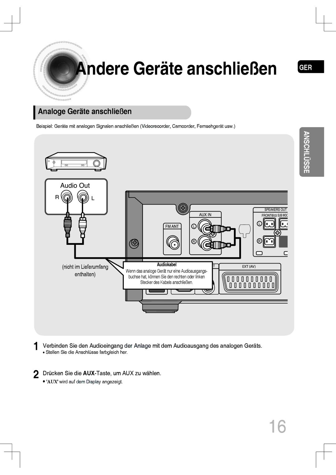 Samsung MM-C550D/EDC, MM-C530D/EDC, MM-C430D/XEN, MM-C430D/EDC manual Andere Geräte anschließen, Analoge Geräte anschließen 