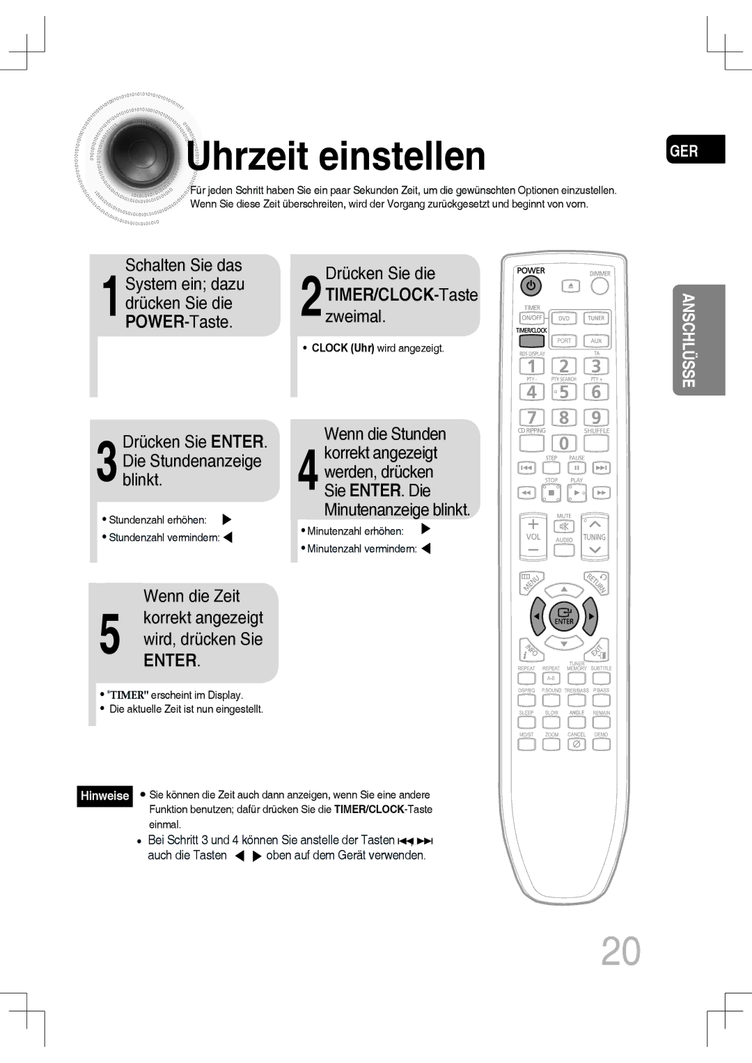 Samsung MM-C430D/EDC, MM-C530D/EDC, MM-C430D/XEN, MM-C550D/EDC, MM-C530D/XEN Uhrzeit einstellen, 2TIMER/CLOCKzweimal. -Taste 