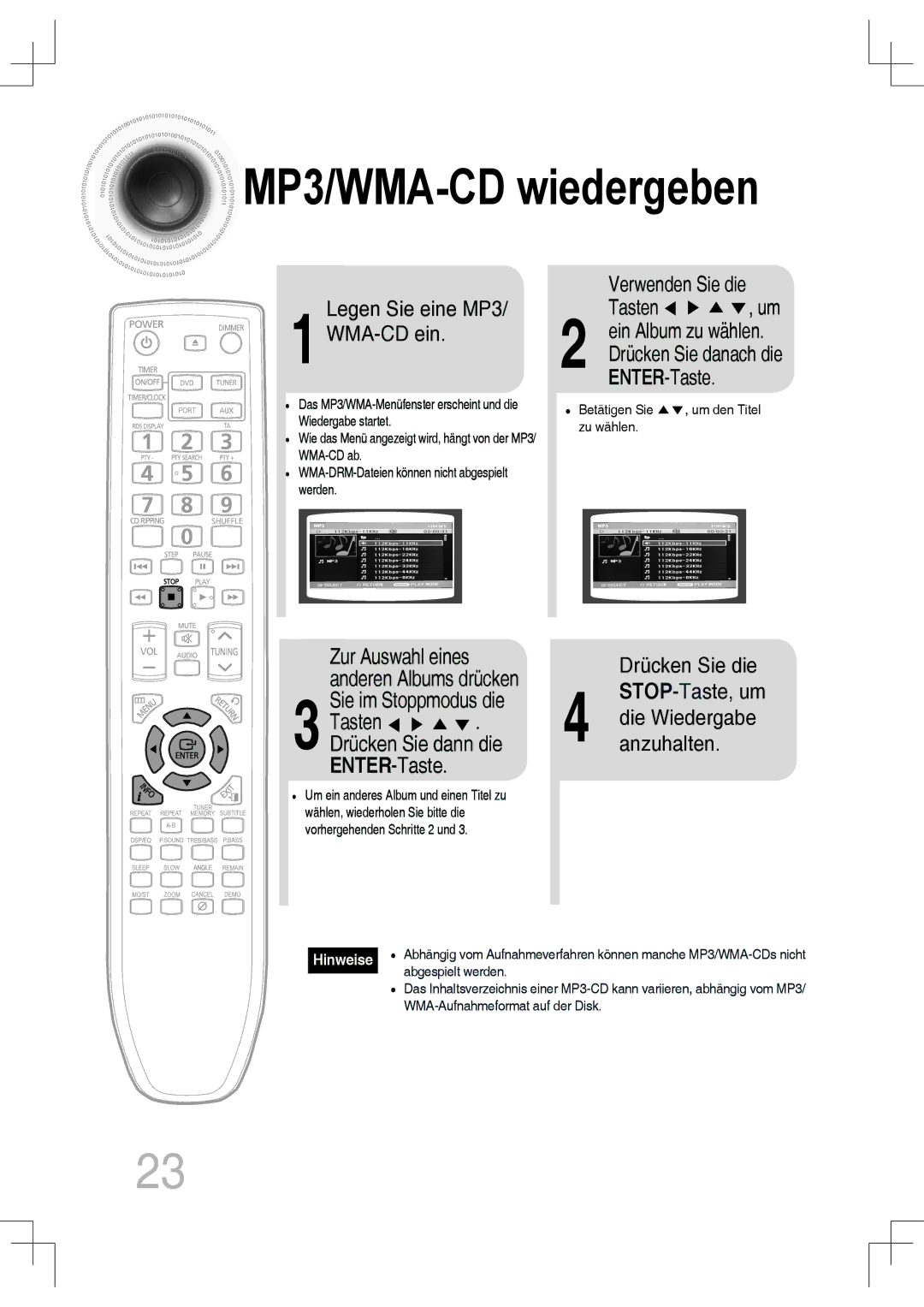 Samsung MM-C530D/EDC, MM-C430D/XEN, MM-C430D/EDC, MM-C550D/EDC Legen Sie eine MP3 WMA-CD ein, Verwenden Sie die Tasten , um 