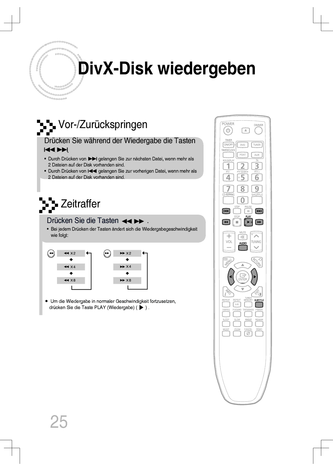 Samsung MM-C430D/EDC manual DivX -Disk wiedergeben, Drücken Sie während der Wiedergabe die Tasten, Drücken Sie die Tasten 