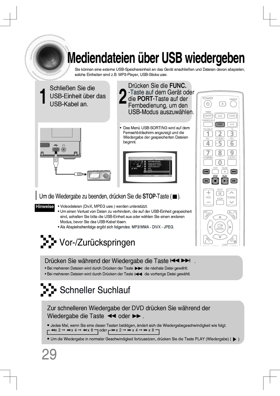 Samsung MM-C430D/XEN, MM-C530D/EDC manual Drücken Sie die Func, Um die Wiedergabe zu beenden, drücken Sie die STOP-Taste 