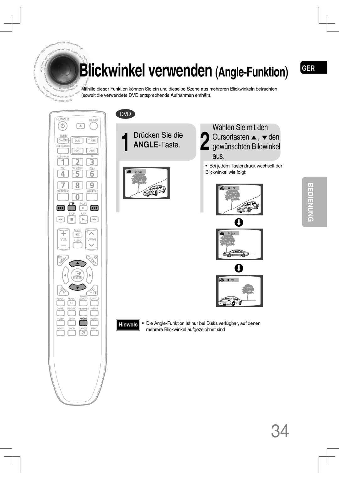 Samsung MM-C430D/XEN, MM-C530D/EDC, MM-C430D/EDC, MM-C550D/EDC, MM-C530D/XEN manual Blickwinkel verwenden Angle-FunktionGER 