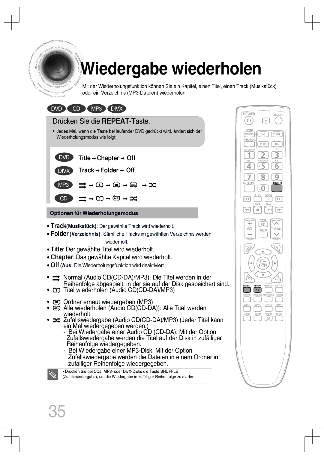 Samsung MM-C430D/EDC, MM-C530D/EDC, MM-C430D/XEN, MM-C550D/EDC manual Wiedergabe wiederholen, Drücken Sie die REPEAT-Taste 