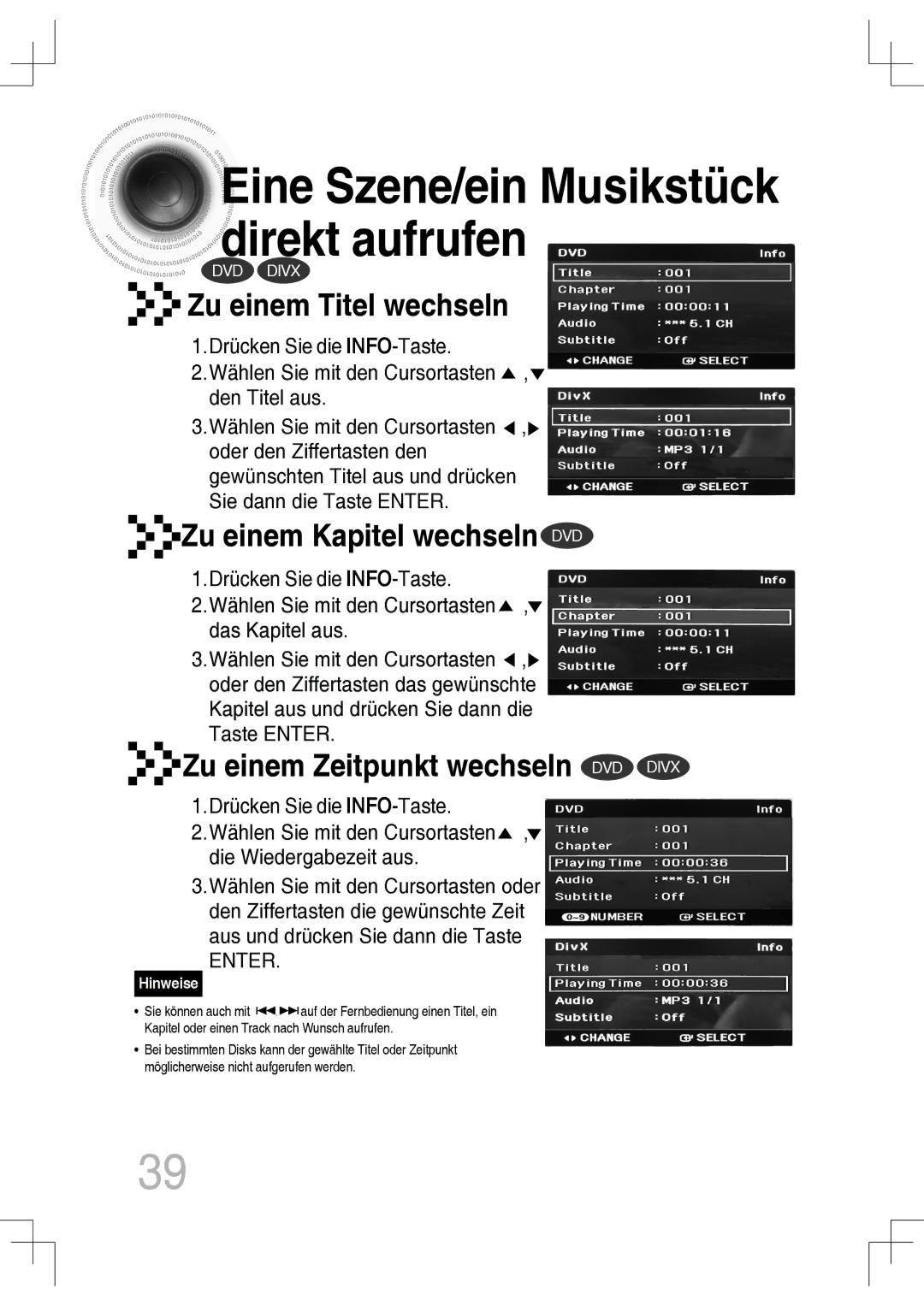 Samsung MM-C430D/XEN, MM-C530D/EDC, MM-C430D/EDC, MM-C550D/EDC, MM-C530D/XEN manual Eine Szene/ein Musikstück direkt aufrufen 