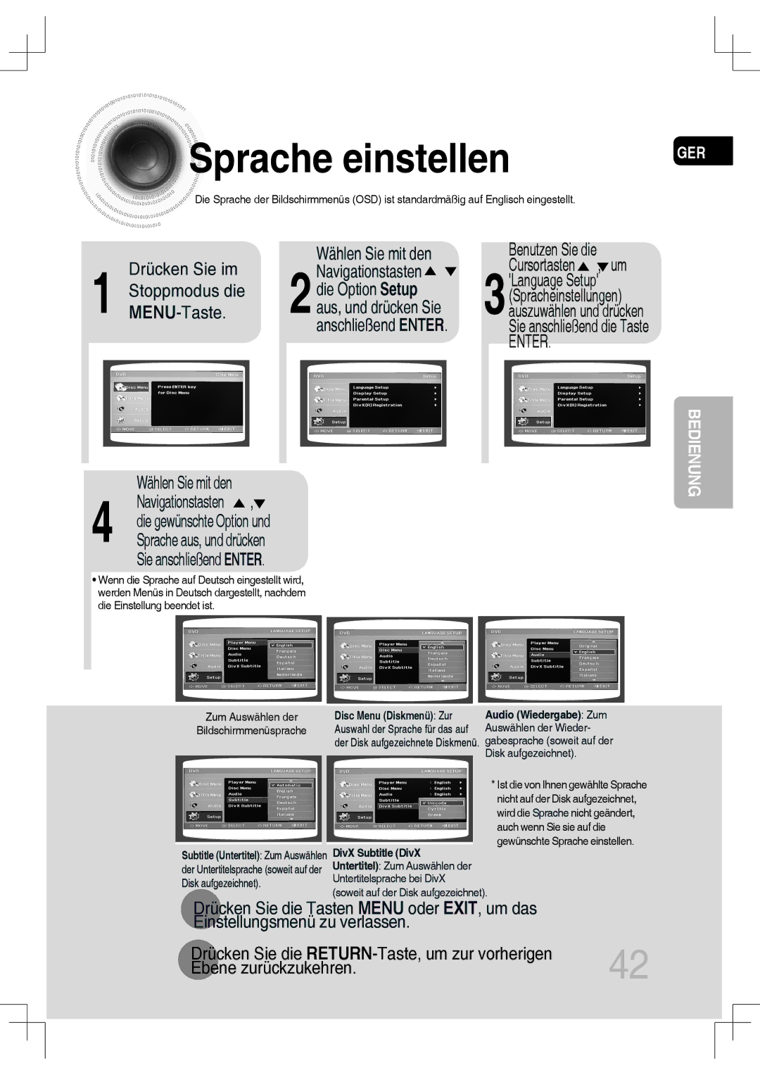 Samsung MM-C530D/XEN, MM-C530D/EDC, MM-C430D/XEN, MM-C430D/EDC manual Sprache einstellen, Benutzen Sie die Cursortasten , um 