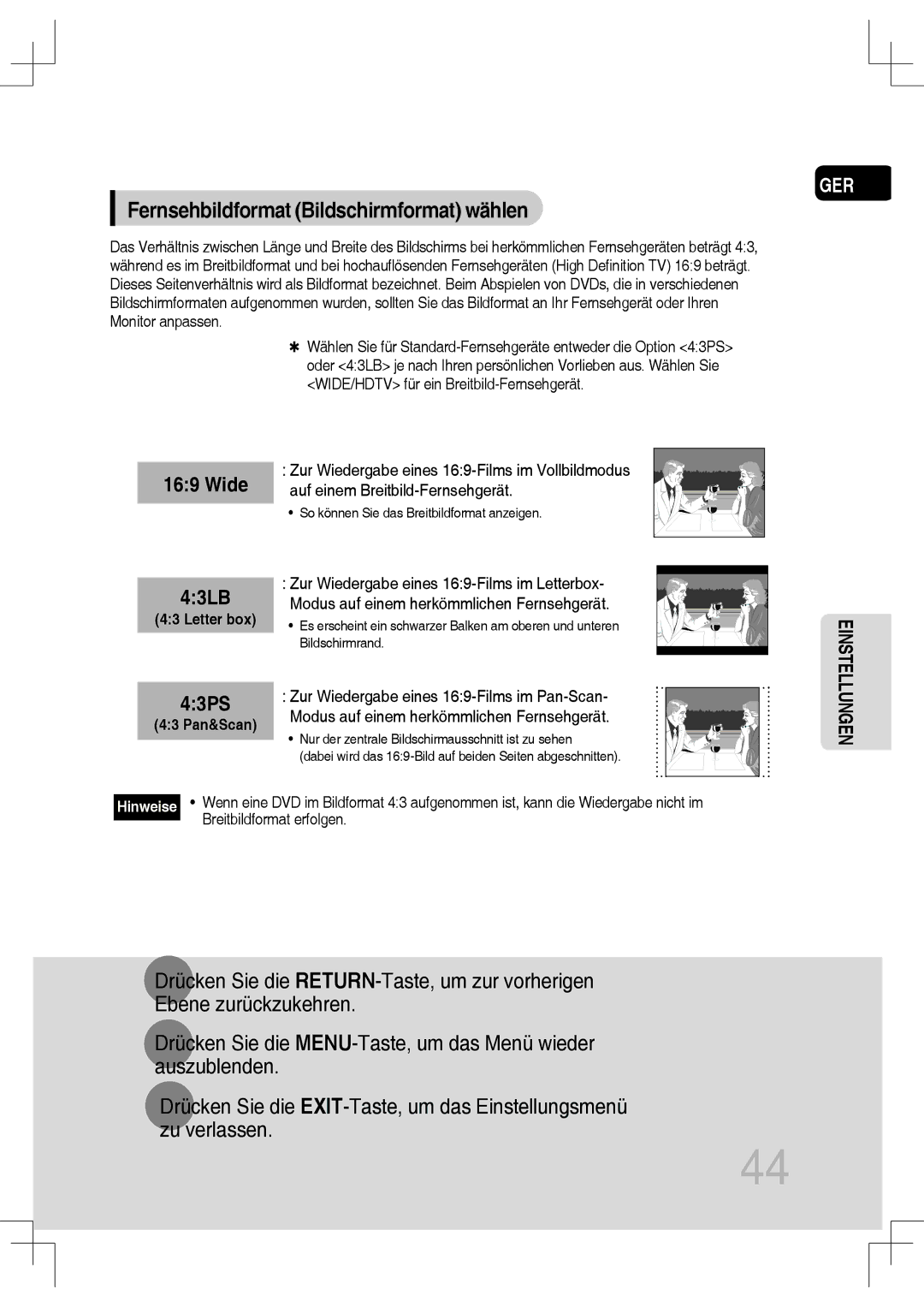 Samsung MM-C430D/XEN, MM-C530D/EDC, MM-C430D/EDC, MM-C550D/EDC manual Fernsehbildformat Bildschirmformat wählen, Wide 43LB 