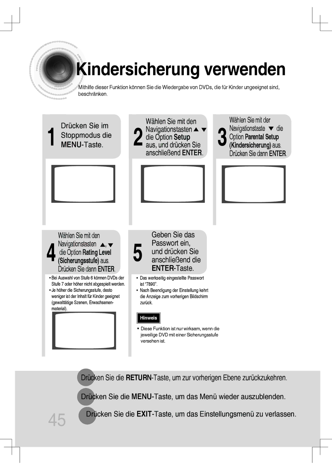 Samsung MM-C430D/EDC, MM-C530D/EDC, MM-C430D/XEN Kindersicherung verwenden, Wählen Sie mit der, Passwort ein, ENTER-Taste 