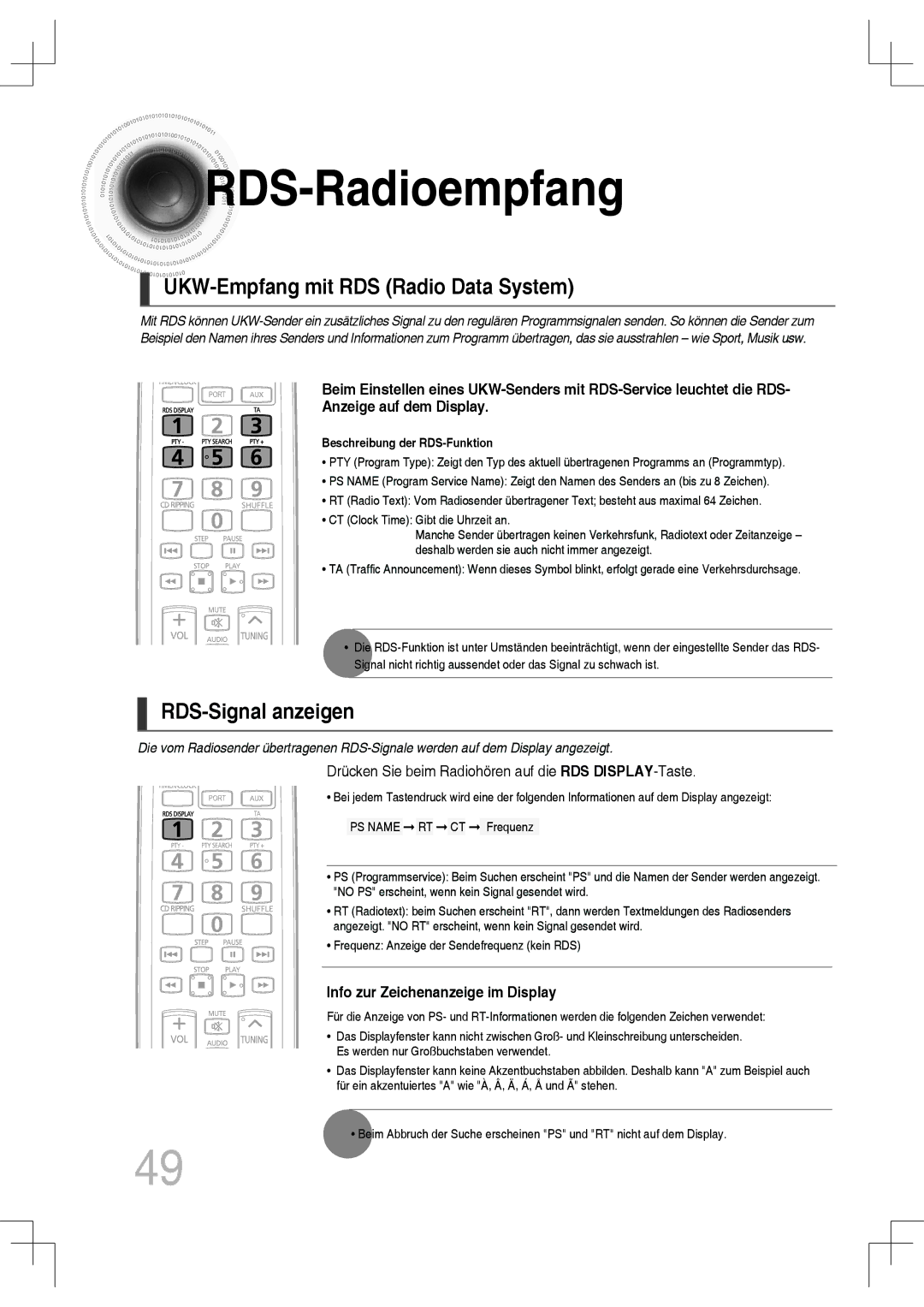 Samsung MM-C430D/XEN, MM-C530D/EDC manual RDS -Radioempfang, UKW-Empfang mit RDS Radio Data System, RDS-Signal anzeigen 