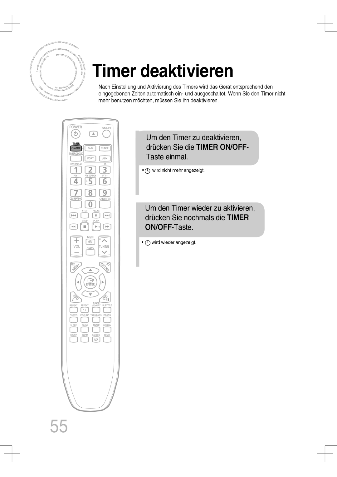 Samsung MM-C430D/EDC, MM-C530D/EDC, MM-C430D/XEN, MM-C550D/EDC, MM-C530D/XEN manual Timer deaktivieren 