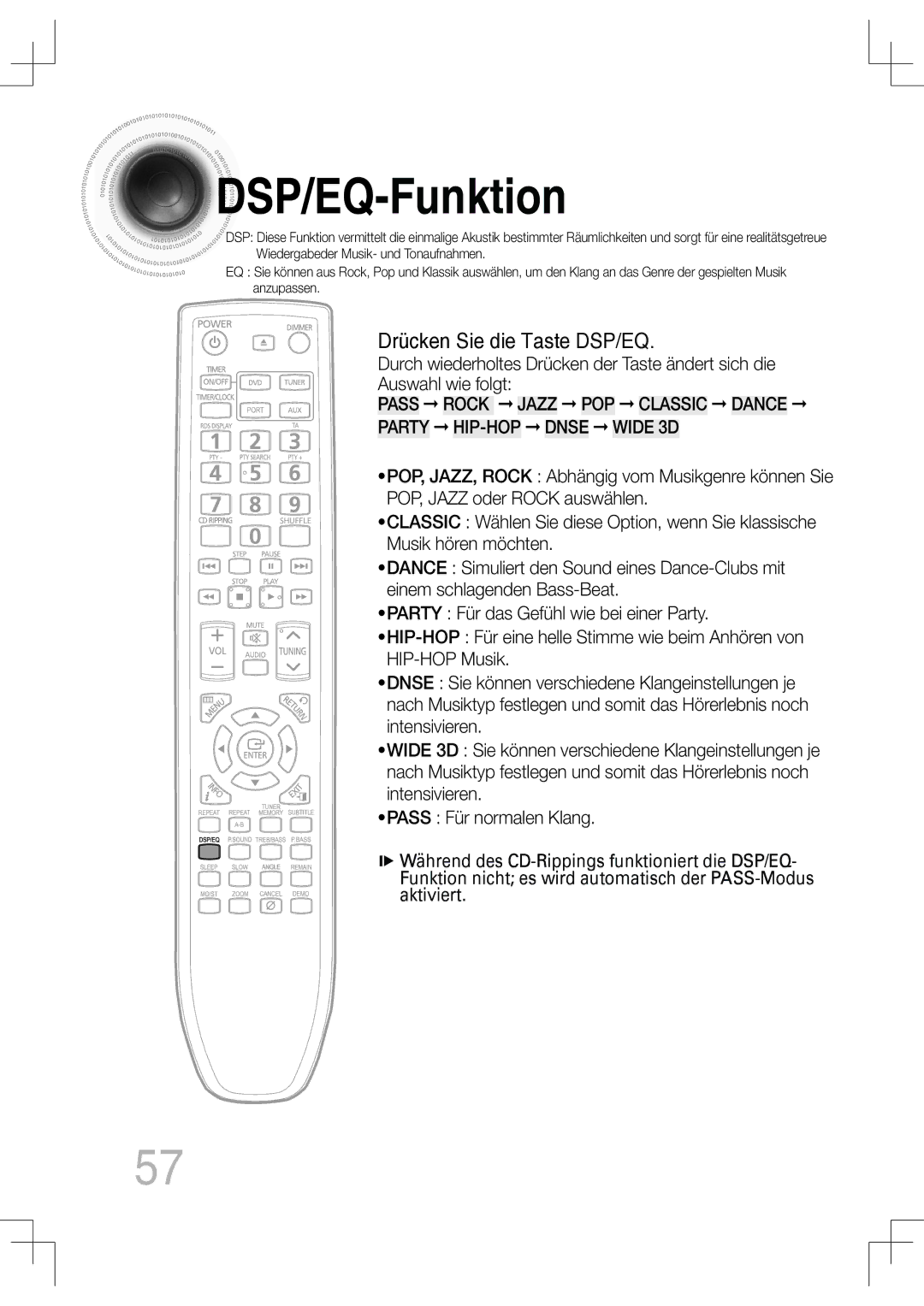 Samsung MM-C530D/XEN, MM-C530D/EDC, MM-C430D/XEN, MM-C430D/EDC, MM-C550D/EDC DSP/EQ -Funktion, Drücken Sie die Taste DSP/EQ 