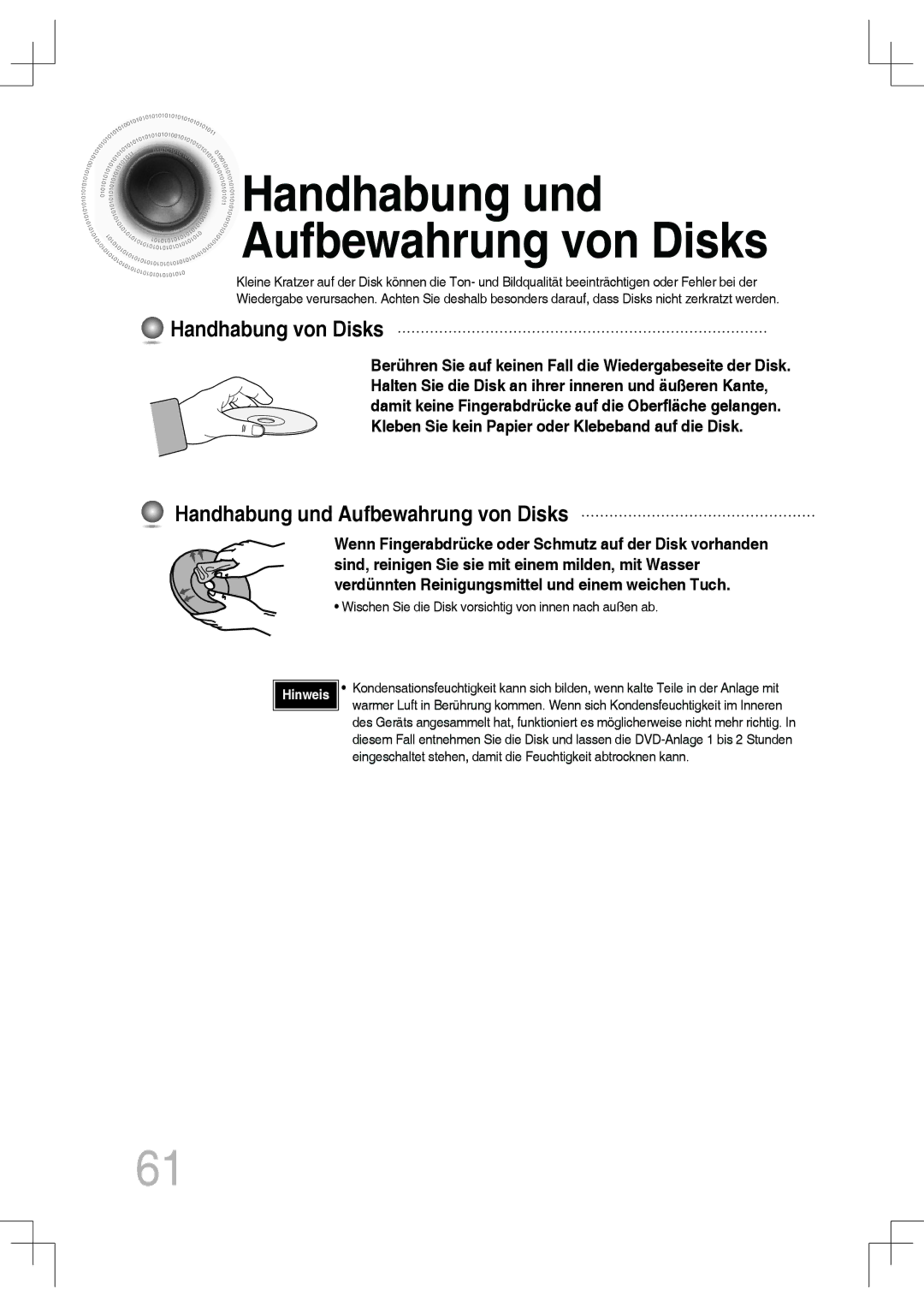 Samsung MM-C550D/EDC, MM-C530D/EDC, MM-C430D/XEN, MM-C430D/EDC Handhabung von Disks, Handhabung und Aufbewahrung von Disks 