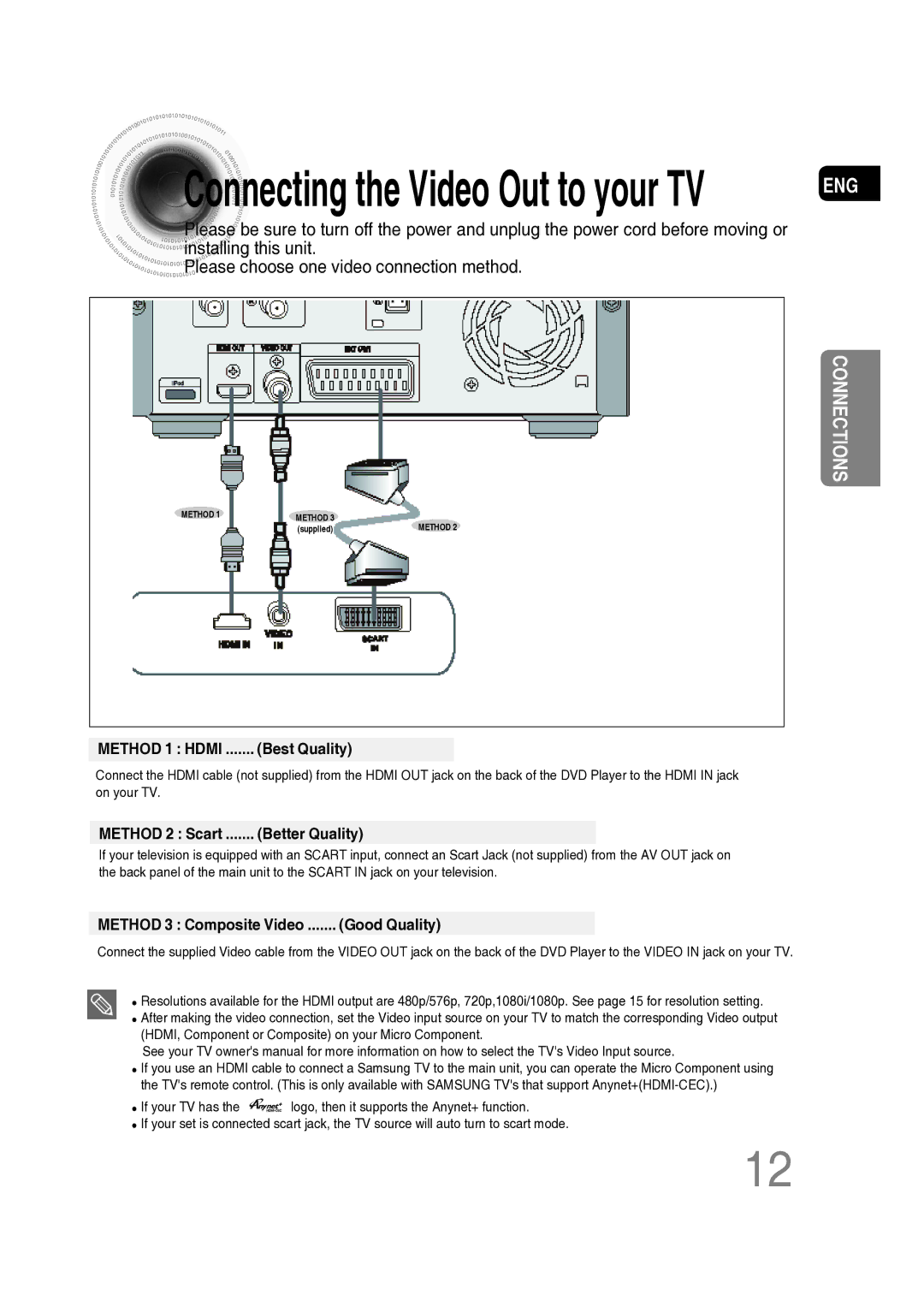 Samsung MM-C530D/XER manual Connecting the Video Out to your TV 