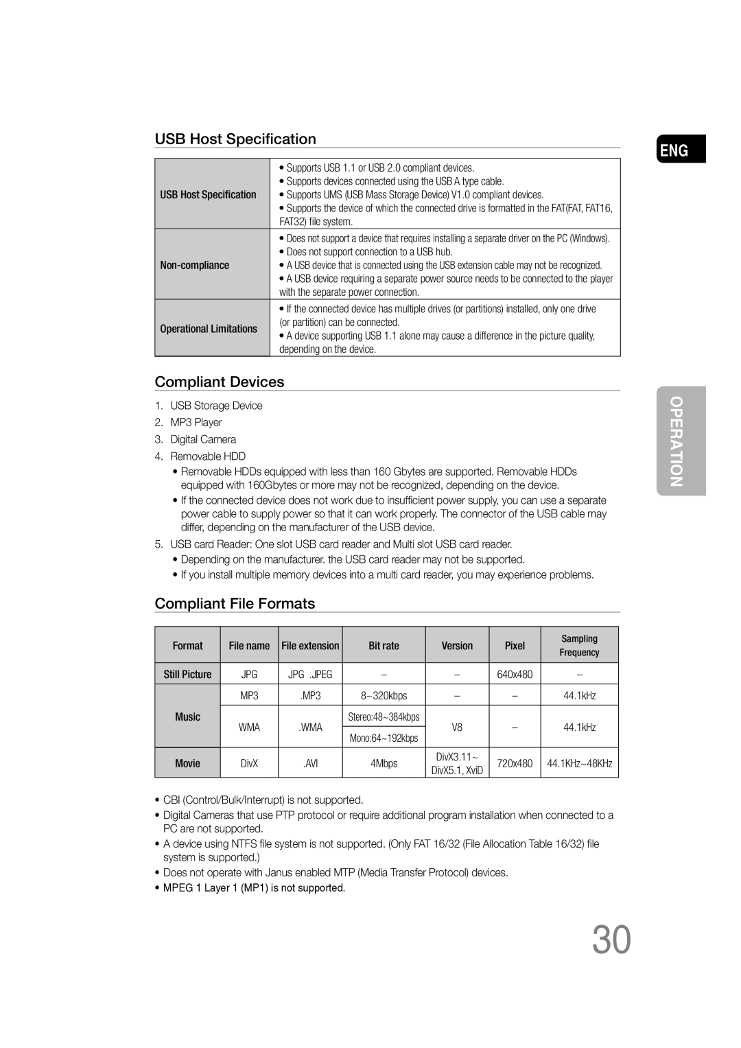 Samsung MM-C530D/XER manual USB Host Speciﬁcation 