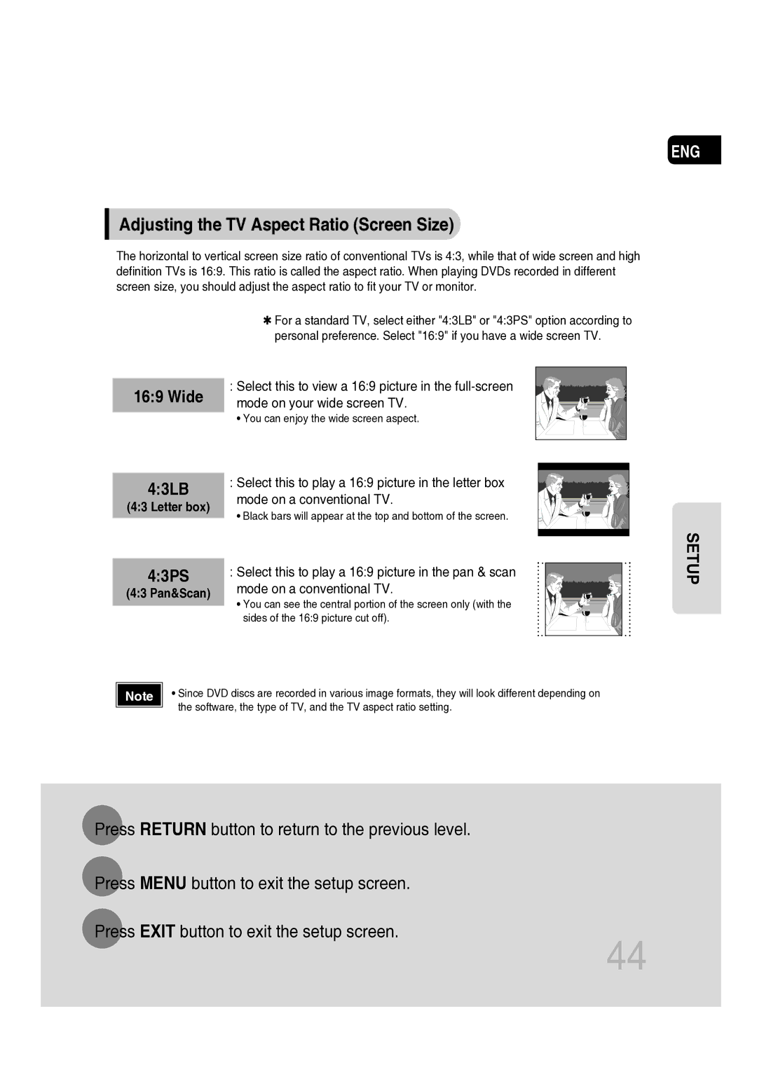 Samsung MM-C530D/XER manual Adjusting the TV Aspect Ratio Screen Size, 43PS 