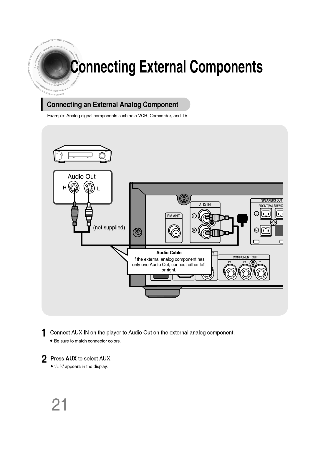 Samsung AH68-02272Y, MM-C550D, MM-C530D, MM-C430D Connecting External Components, Connecting an External Analog Component 