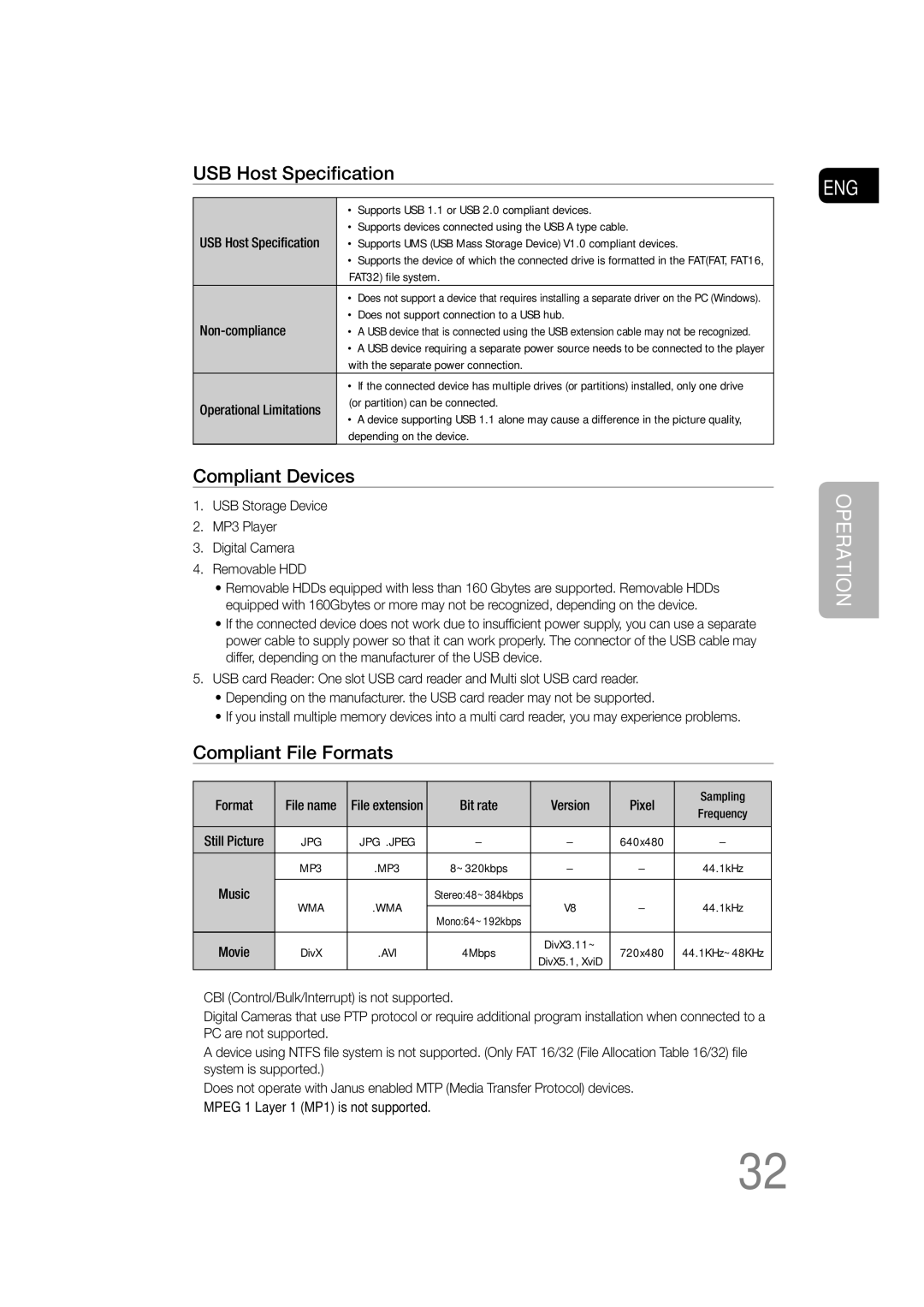 Samsung MM-C430D, MM-C550D, MM-C530D, AH68-02272Y manual USB Host Speciﬁcation 