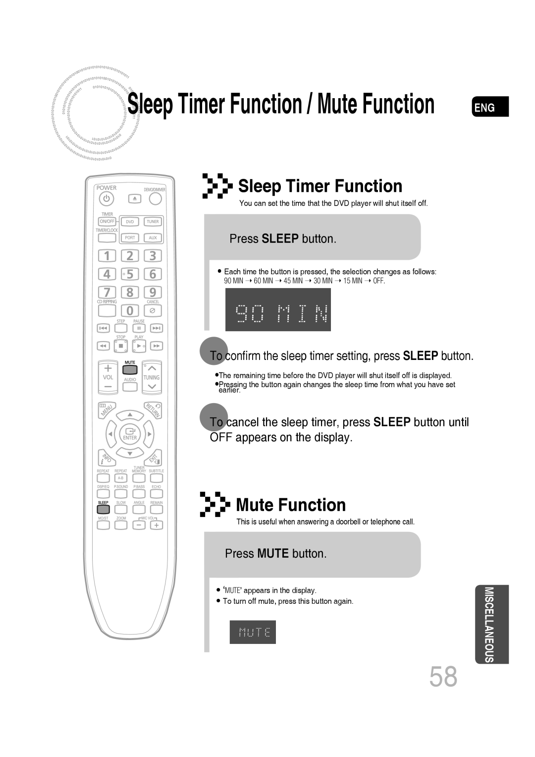 Samsung MM-C550D, MM-C530D, MM-C430D, AH68-02272Y manual Press Sleep button, Press Mute button 