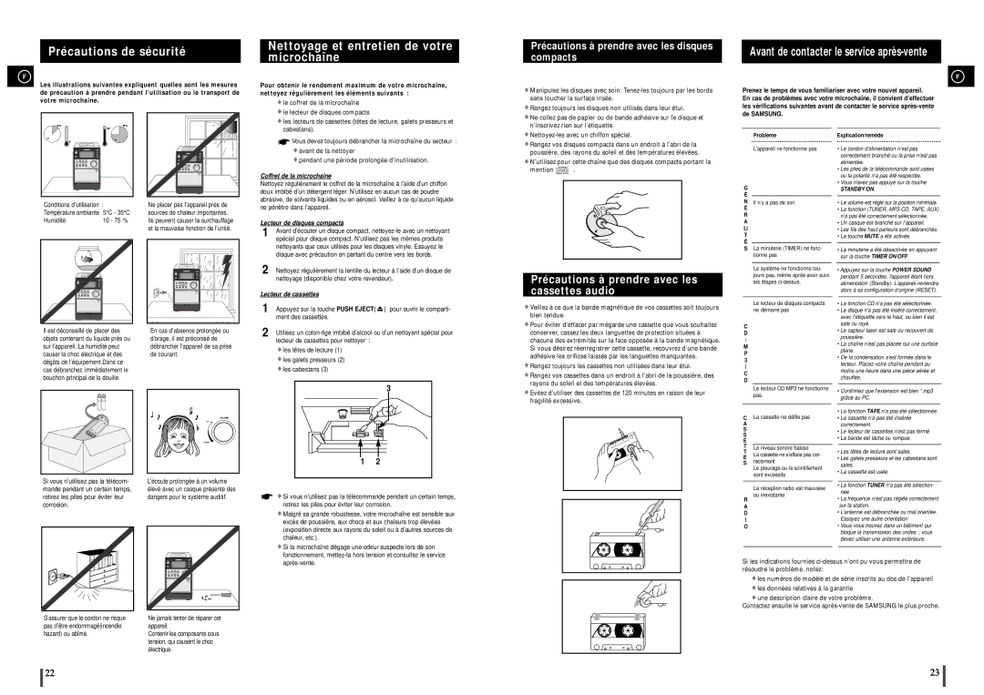 Samsung MM-C6R/ELS manual Précautions de sécurité, Nettoyage et entretien de votre microchaîne 