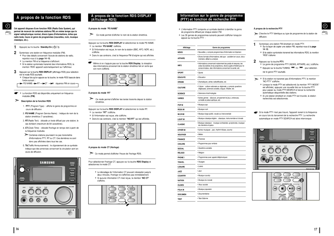 Samsung MM-C6R/ELS manual Propos de la fonction RDS 