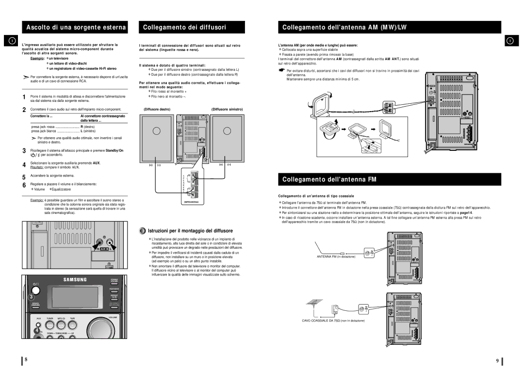 Samsung MM-C6R/ELS manual Collegamento dellantenna FM, Al connettore contrassegnato, Dalla lettera 