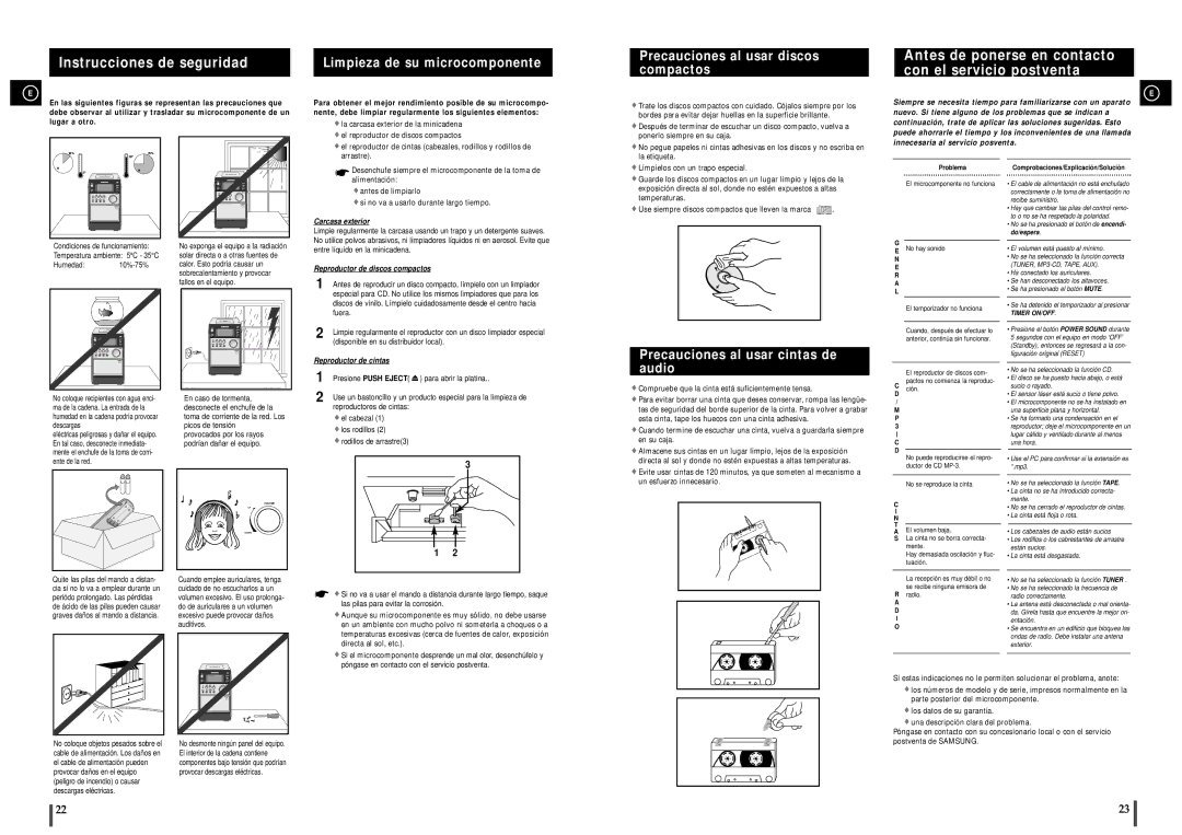 Samsung MM-C6R/ELS manual Precauciones al usar cintas de audio 