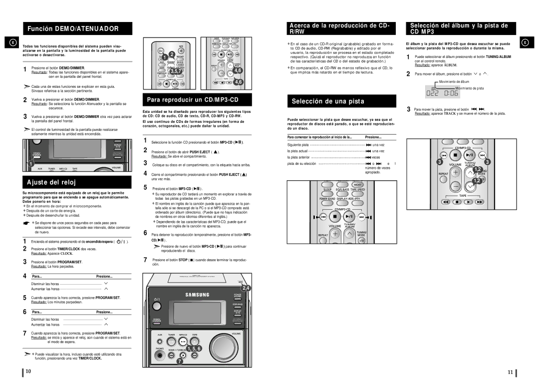 Samsung MM-C6R/ELS Función DEMO/ATENUADOR, Acerca de la reproducción de CD- R/RW, Selección del álbum y la pista de CD MP3 