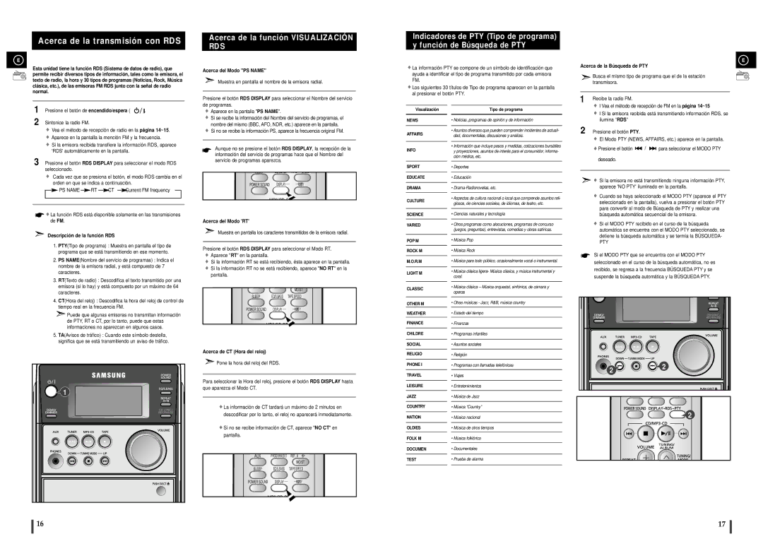 Samsung MM-C6R/ELS manual Acerca de la transmisión con RDS 