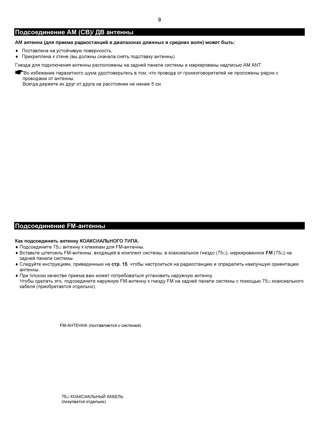 Samsung MM-C8Q/XFO Подсоединение AM СВ/ ДВ антенны, Подсоединение FM-антенны, Как подсоединить антенну Коаксиального Типа 