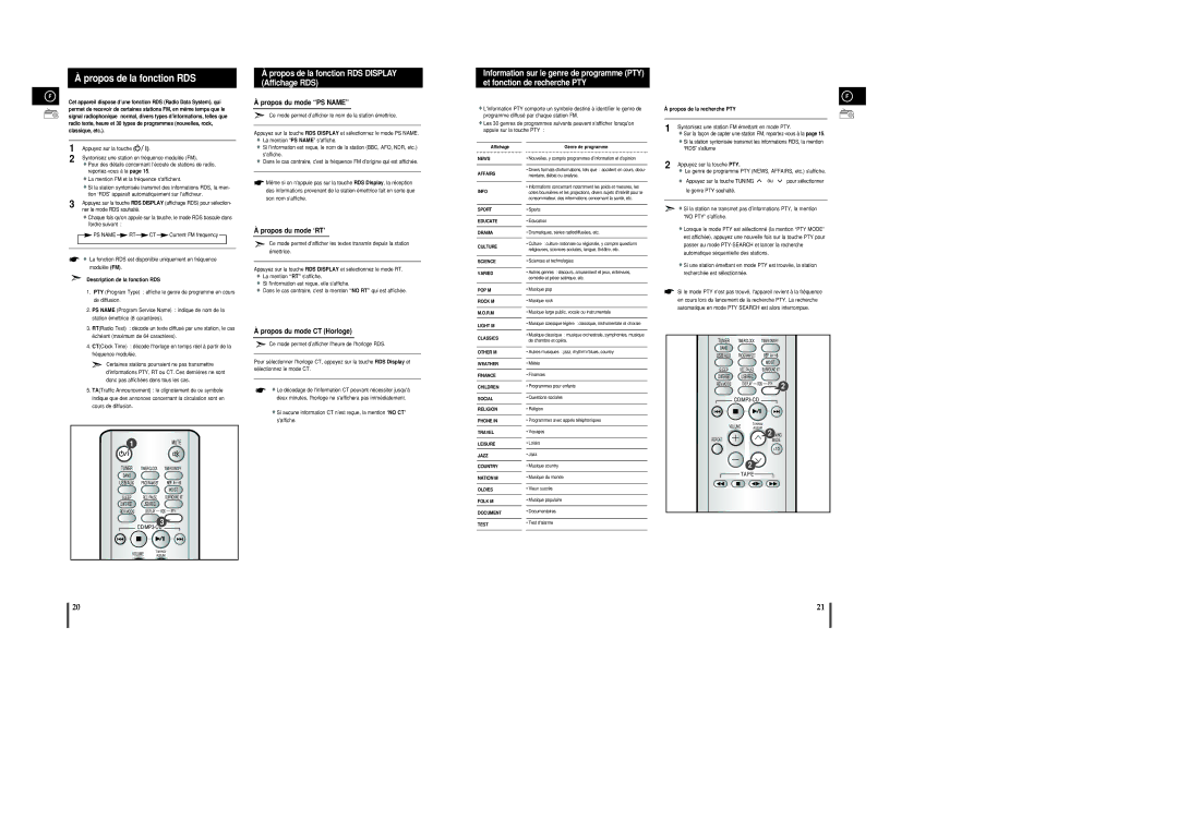 Samsung MM-UC8R/ELS, MM-C8R/ELS manual Propos de la fonction RDS, Propos de la recherche PTY, Description de la fonction RDS 