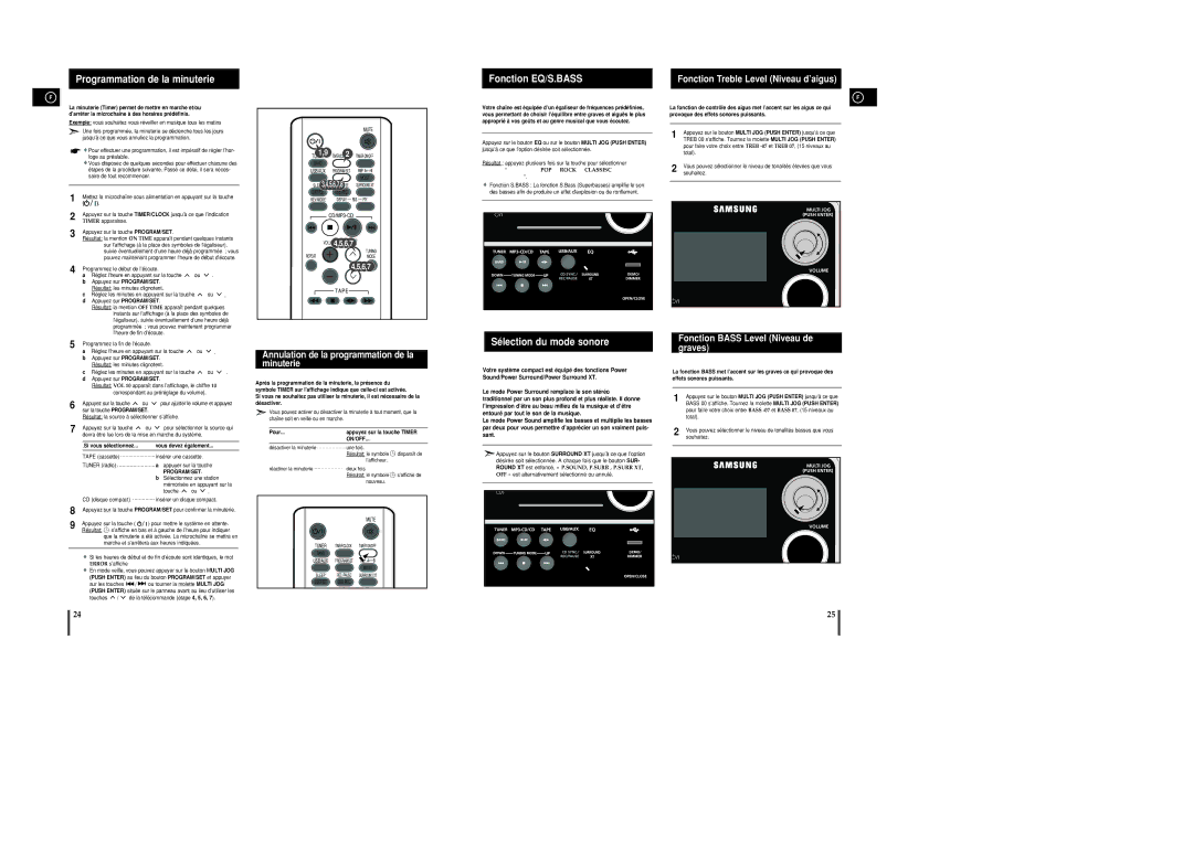 Samsung MM-UC8R/ELS Programmation de la minuterie, Annulation de la programmation de la minuterie, Fonction EQ/S.BASS 